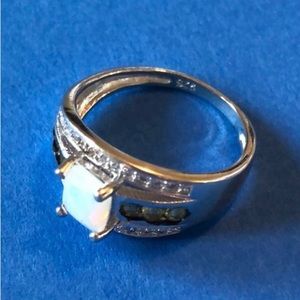 Fire Opal & Genuine Peridot Diamond silver ring